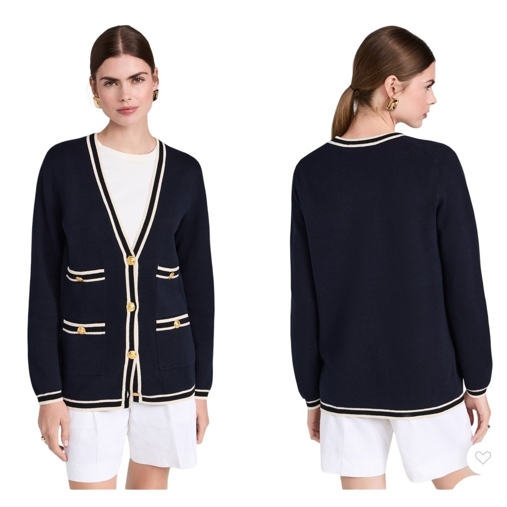 Alex Mill Cardigan Sweater Medium Navy Blue Gold Button V-Neck Luxury #1060